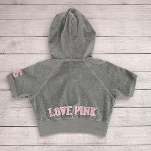 PINK Victoria’s Secret Cropped “Love Pink” Short Sleeve Zip Up Hoodie!